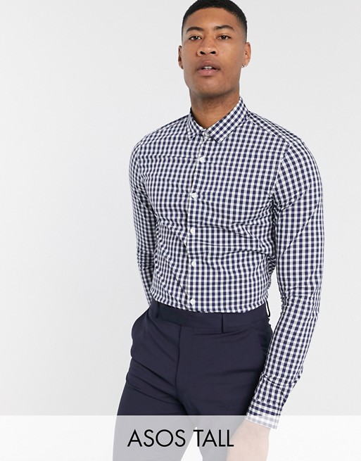 ASOS DESIGN Tall slim fit check shirt in blue