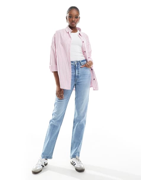 ASOS DESIGN Tall slim fit comfort mom jeans in mid blue - view 1