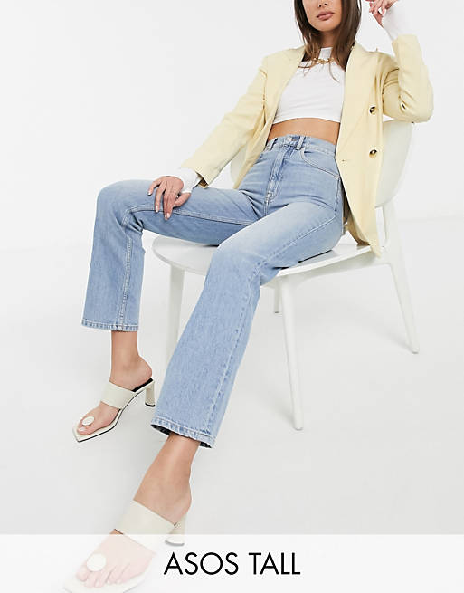 ASOS DESIGN Tall - Slim-fit jeans met hoge taille en rechte pijpen in lichte wassing