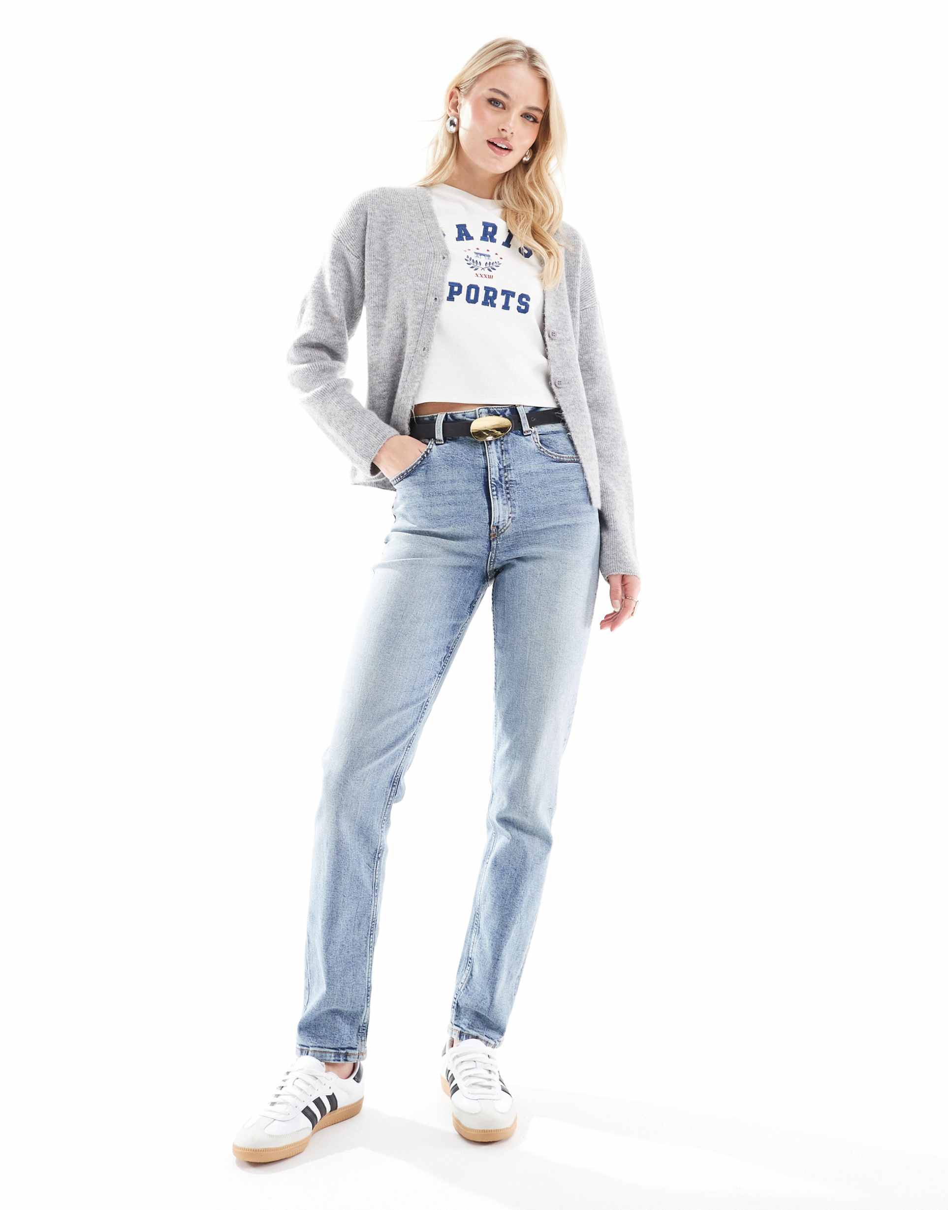asos design tall slim fit mom jeans in mid blue