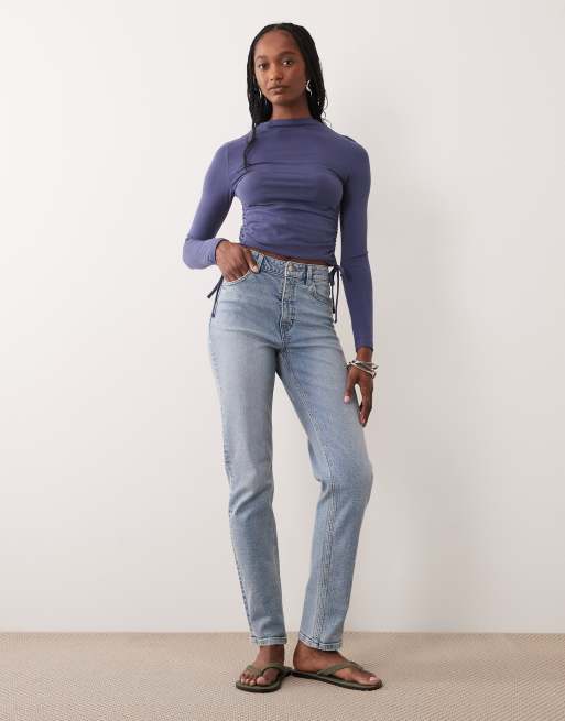 ASOS DESIGN Tall slim fit mom jeans in mid blue, 3 of 5