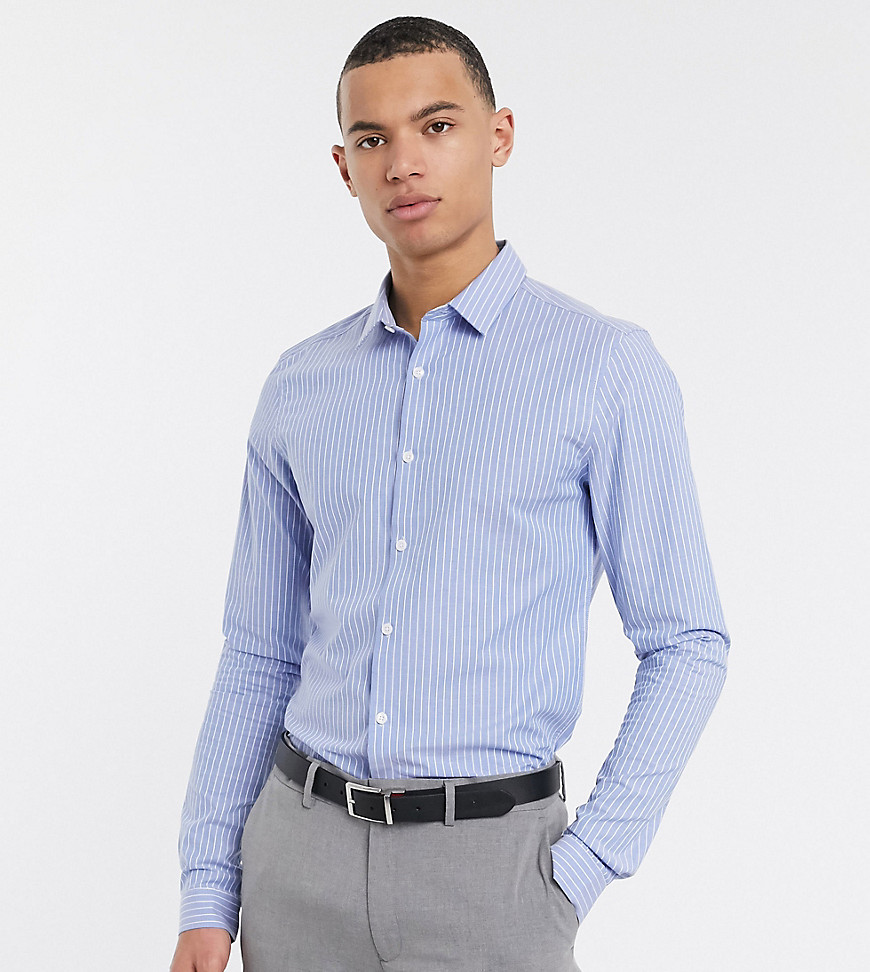 ASOS DESIGN Tall - Slim-fit net overhemd met strepen in blauw