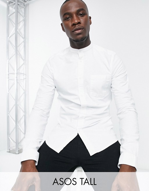 ASOS DESIGN Tall slim fit oxford shirt with grandad collar in white