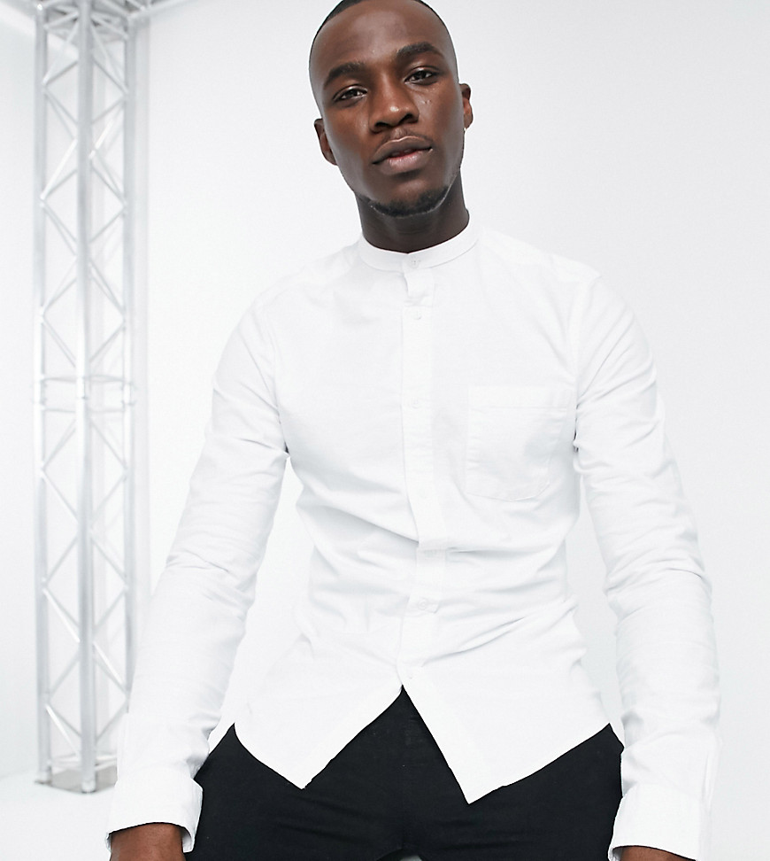 ASOS DESIGN Tall slim fit oxford shirt with granddad collar in white