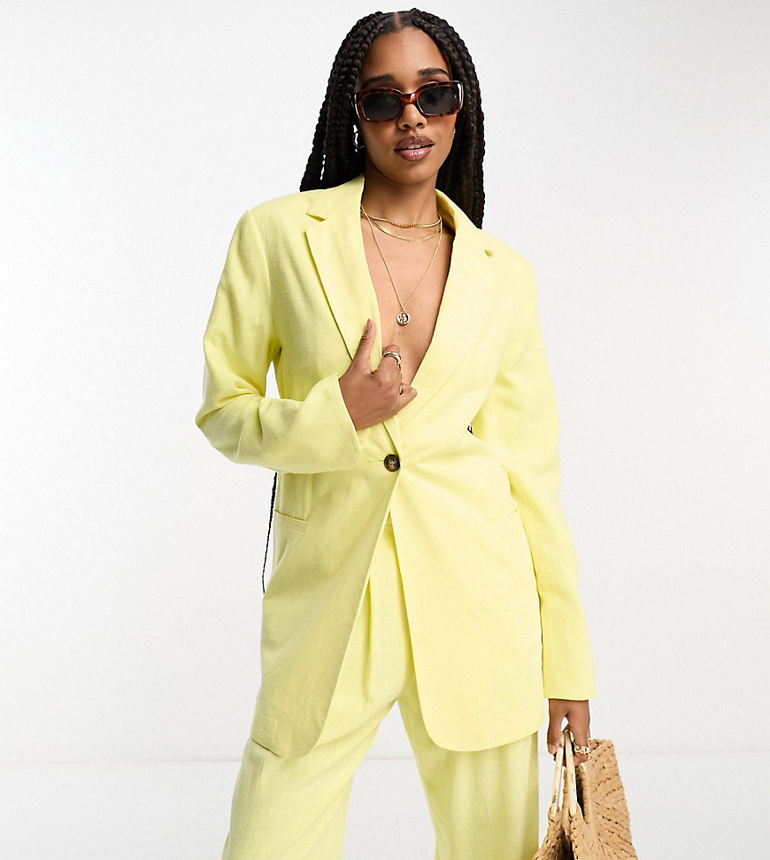 ASOS DESIGN Tall slim fit suit blazer with linen in lemon-Yellow