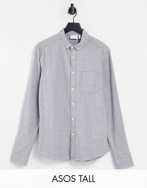 ASOS DESIGN Tall slim fit yarn dye organic oxford shirt in charcoal