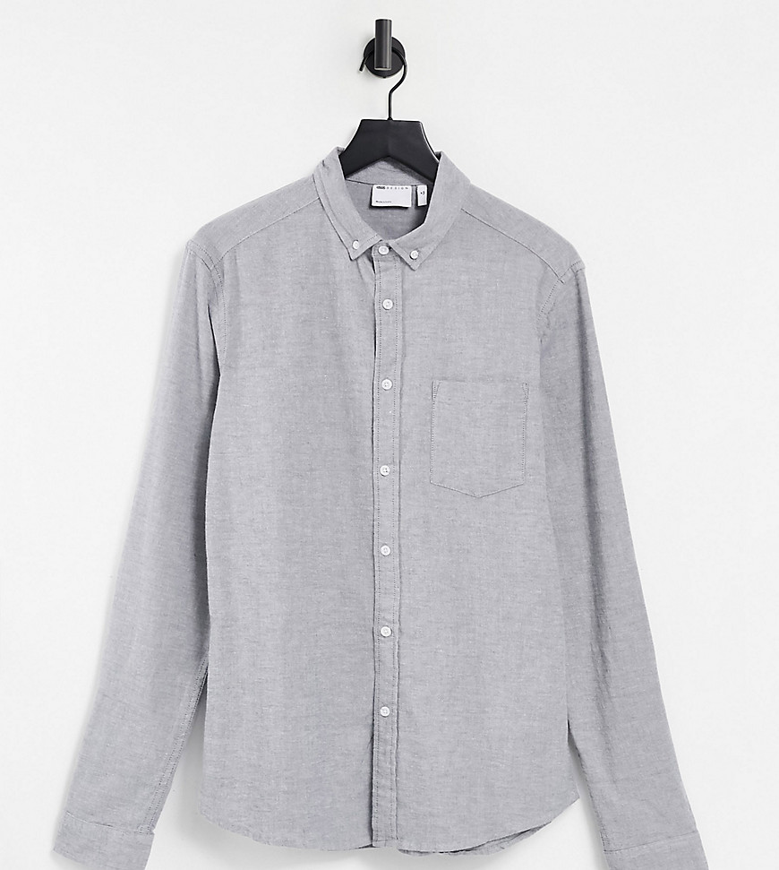 ASOS DESIGN Tall slim fit yarn dye organic oxford shirt in charcoal-Grey