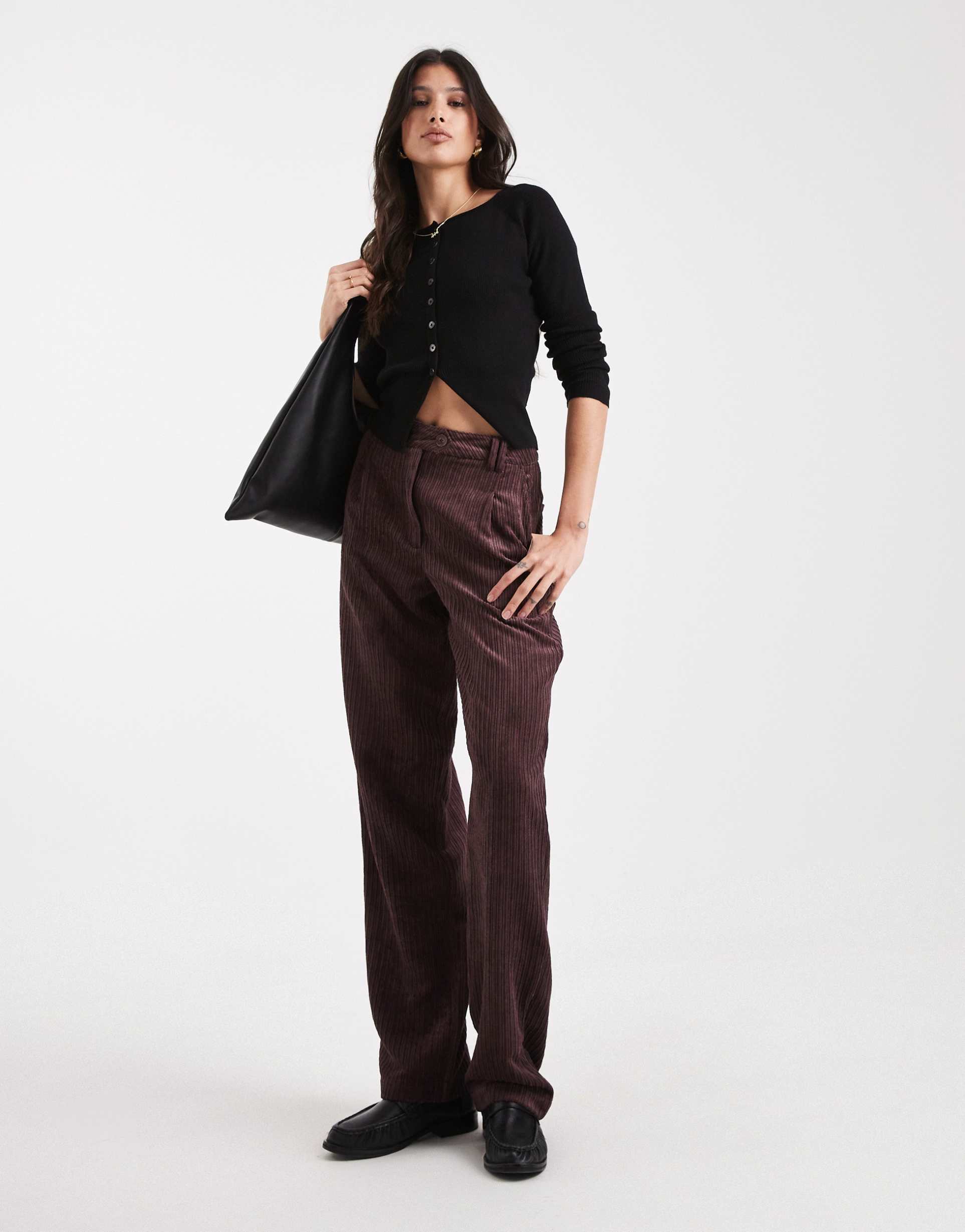 asos design tall slim leg pants in cord in plum
