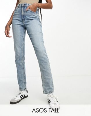 Asos Tall Asos Design Tall Slim Mom Jeans In Mid Blue