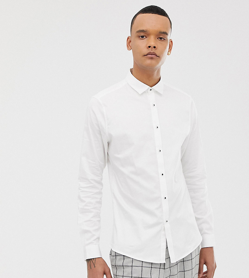 ASOS DESIGN Tall slim sateen shirt with stud buttons in white
