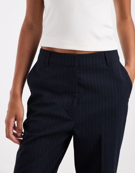 ASOS DESIGN Tall slim straight pants in navy stripe, 3 of 5