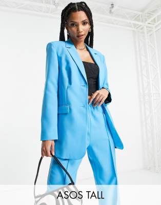 Asos Tall Asos Design Tall Slim Straight Suit Blazer In Turquoise-blue