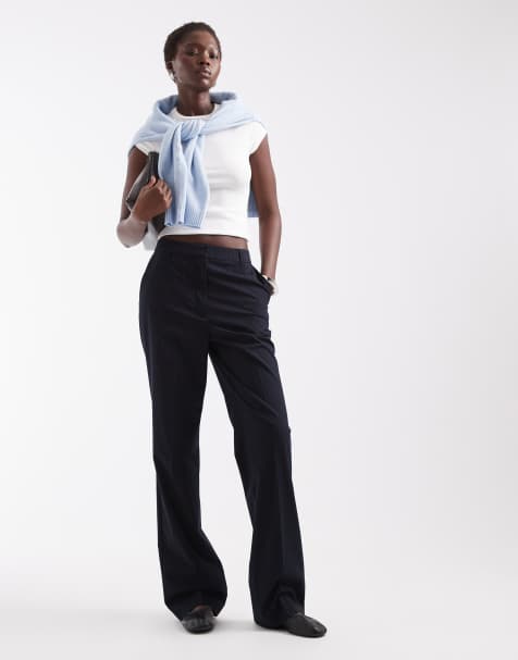 ASOS DESIGN Tall slim straight trousers in navy stripe - view 1