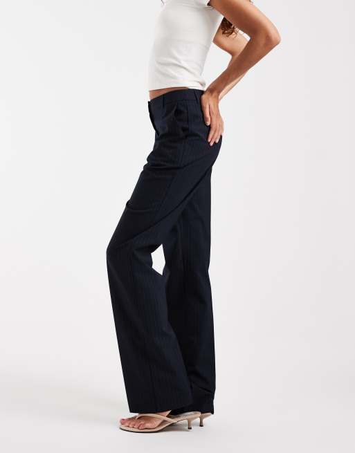ASOS DESIGN Tall slim straight trousers in navy stripe, 2 of 5