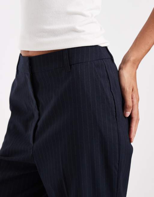 ASOS DESIGN Tall slim straight trousers in navy stripe, 4 of 5