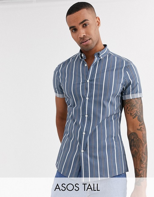 ASOS DESIGN Tall slim stripe shirt in blue