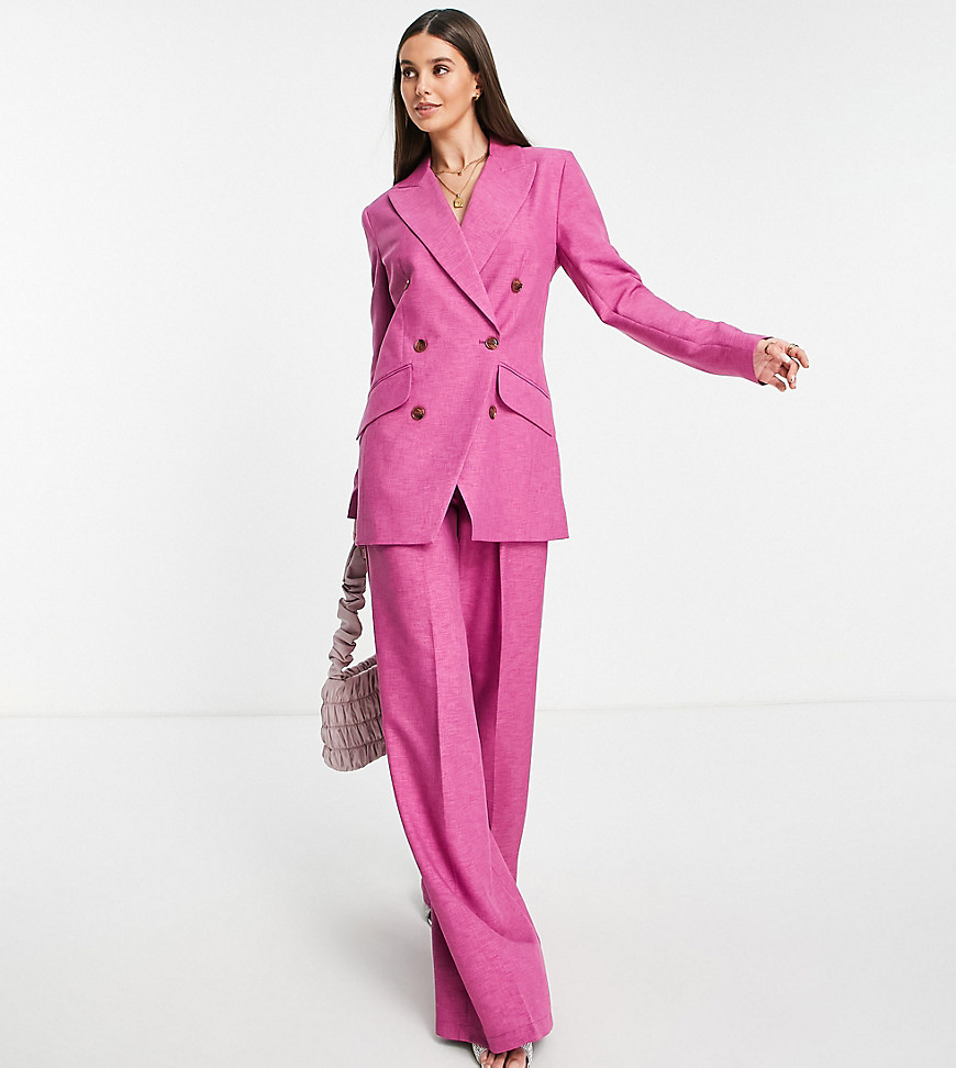 ASOS DESIGN Tall slim strong shoulder cross hatch suit in pink