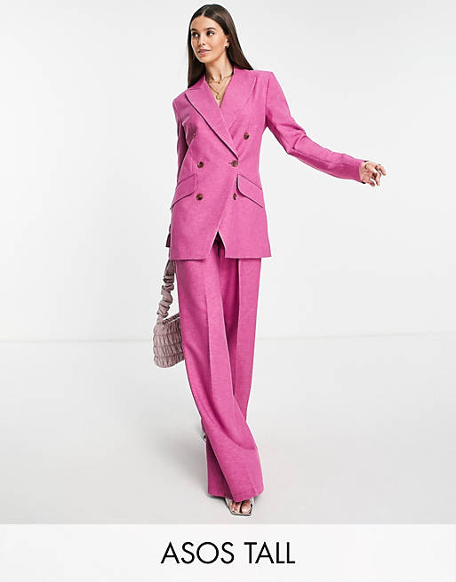 ASOS Synthetic Slim Strong Shoulder Cross Hatch Suit in Pink Womens Clothing Suits Trouser suits 
