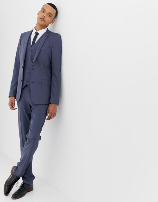 Asos Design Tall Slim Suit Jacket In Slate Blue Asos