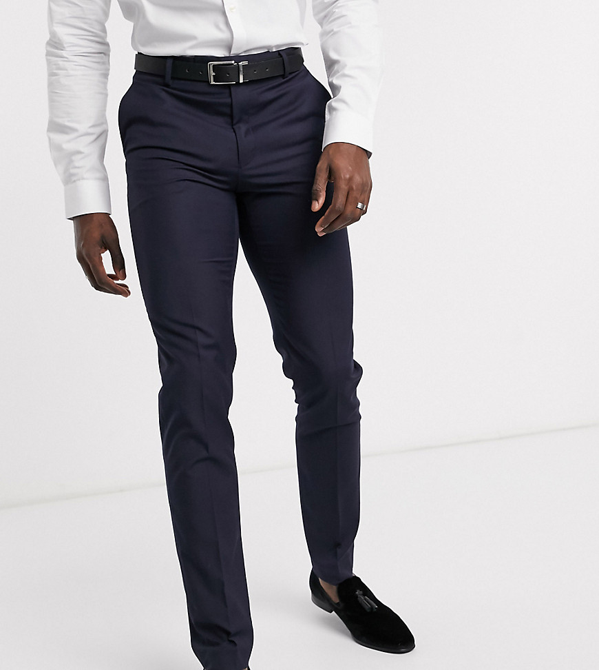 Asos Design Wide Leg Smart Pants In Navy 100% Wool