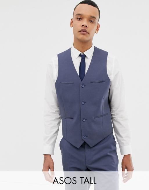 Asos Design Tall Slim Suit Vest In Slate Blue Asos