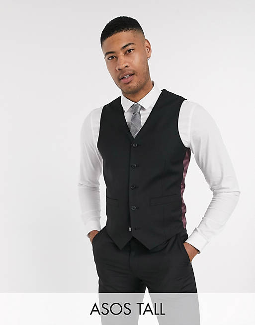 ASOS DESIGN Tall slim suit waistcoat in black