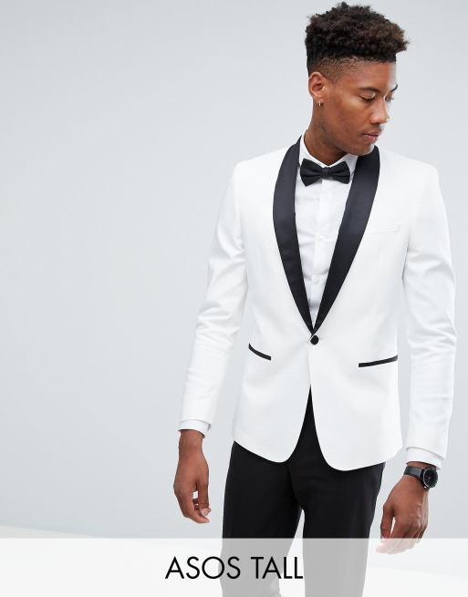 ASOS DESIGN Tall slim tuxedo suit in white with black contrast lapel | ASOS
