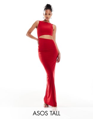 Asos Tall Asos Design Tall Slinky Cut Out Maxi Dress In Red