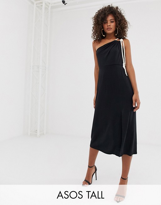 ASOS DESIGN Tall slinky one shoulder midi dress with rope detail