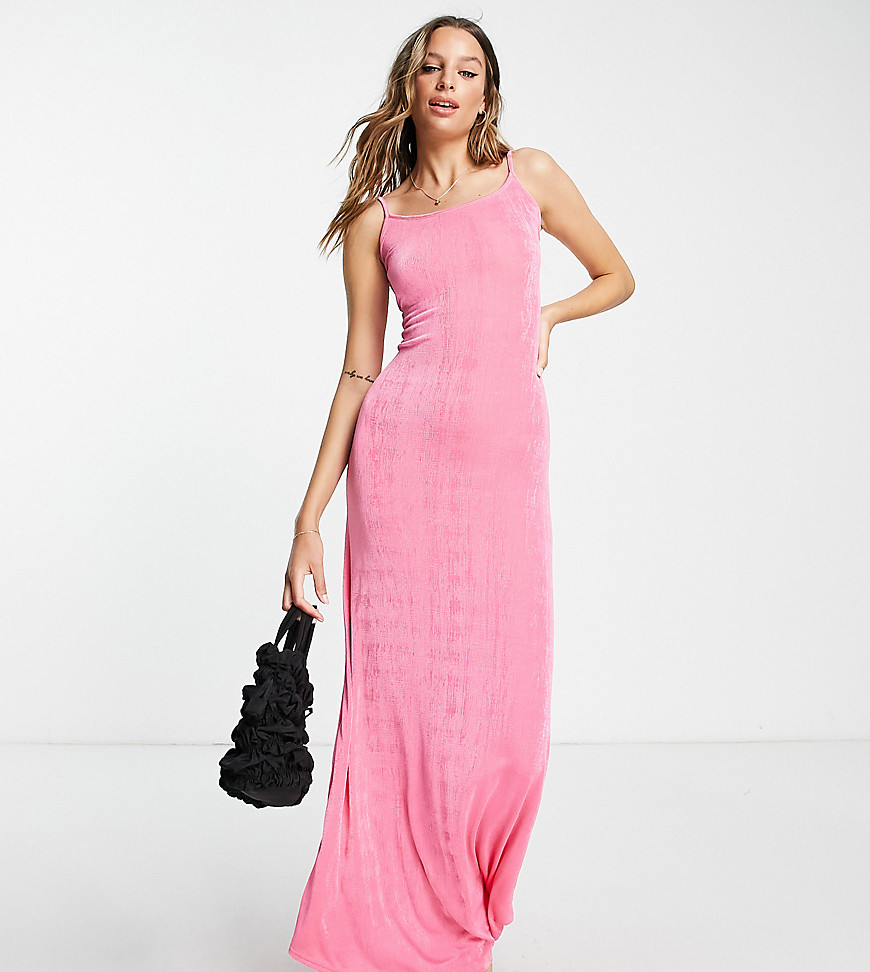 ASOS DESIGN Tall slinky strappy maxi dress with low back in pink