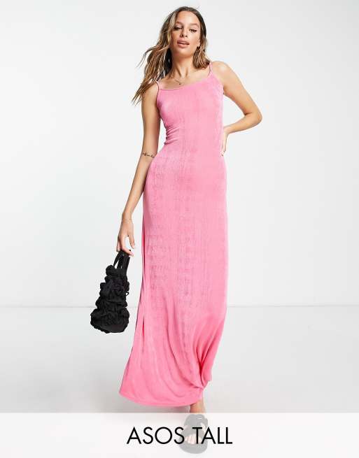 ASOS DESIGN Tall slinky strappy maxi dress with low back in pink