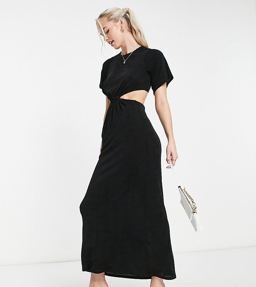ASOS DESIGN Tall slinky t-shirt midi dress with cut out in black