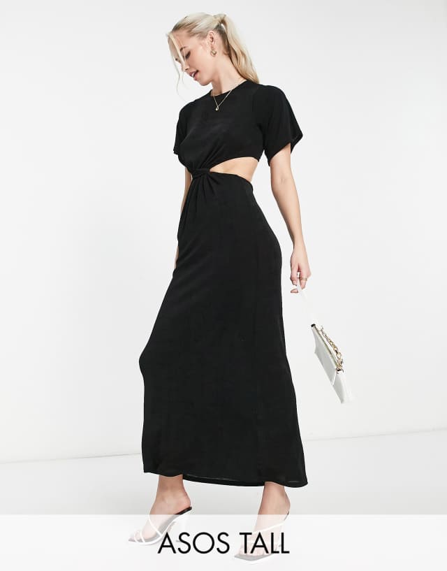 ASOS DESIGN Tall slinky t-shirt midi with cut out in black