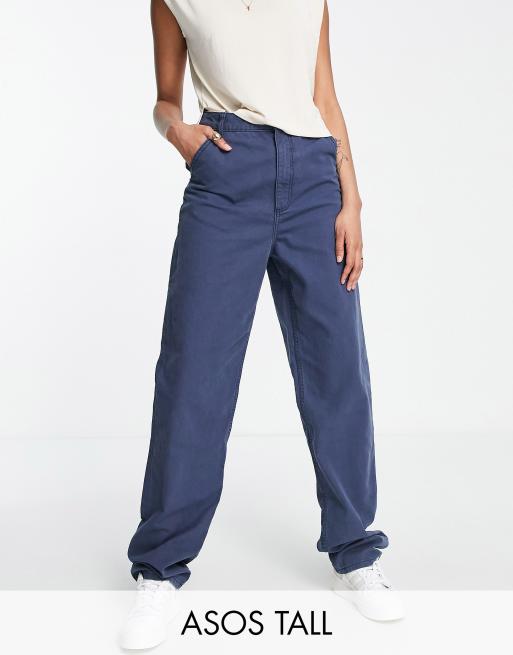 ASOS DESIGN Tall slouchy straight leg pants in navy