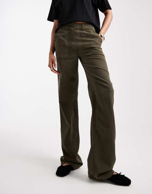 ASOS DESIGN Tall slouchy straight leg pants in washed green , 2 of 5