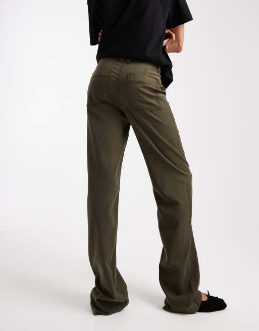 ASOS DESIGN Tall slouchy straight leg pants in washed green , 4 of 5