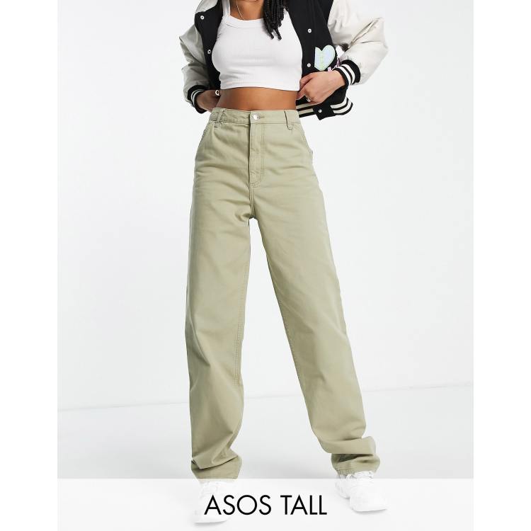 ASOS DESIGN Tall slouchy straight leg trousers in khaki