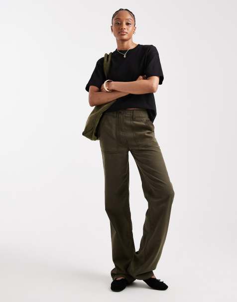 ASOS DESIGN Tall slouchy straight leg trousers in  washed green  - view 1