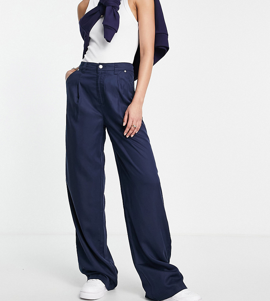 ASOS DESIGN Tall slouchy wide leg pants in navy - part of a set-Blue
