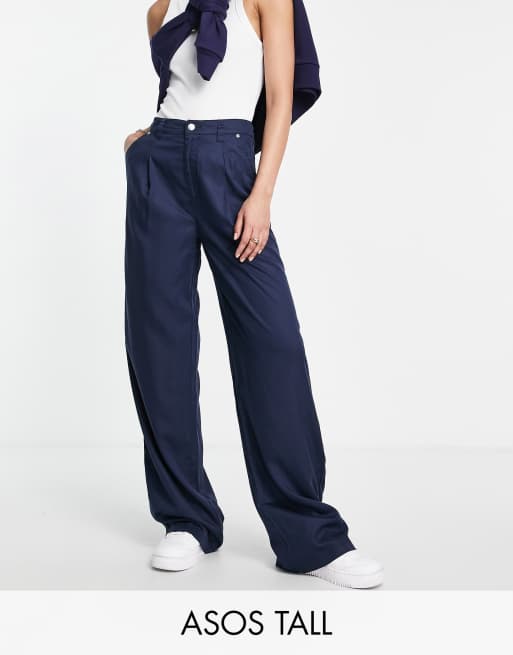 ASOS DESIGN Petite slouchy straight leg pants in navy