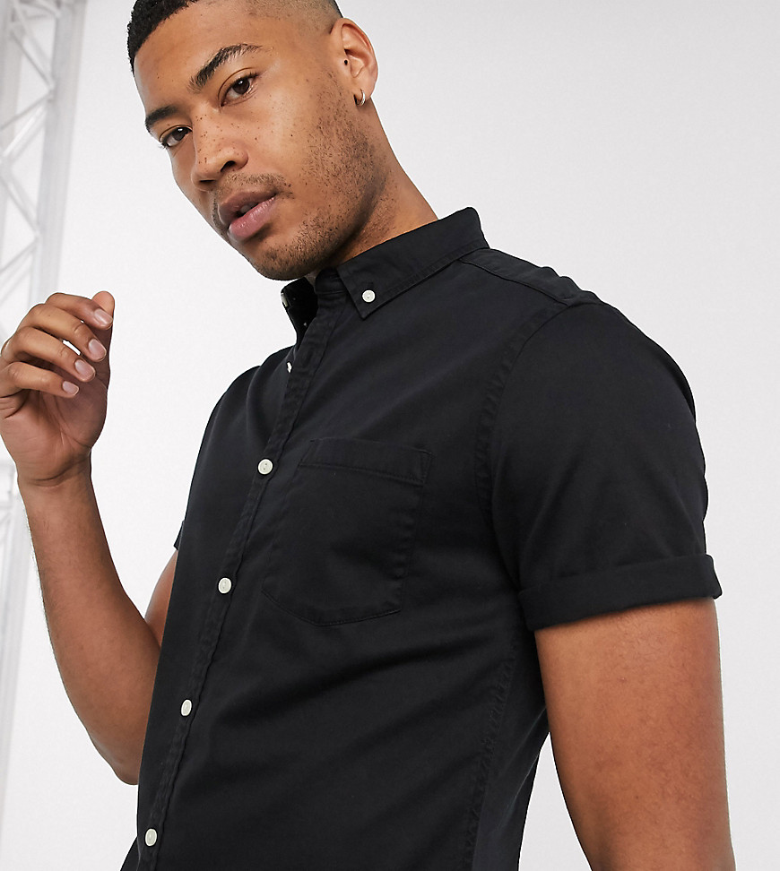 ASOS DESIGN Tall - Smal denim overhemd met stretch in zwart