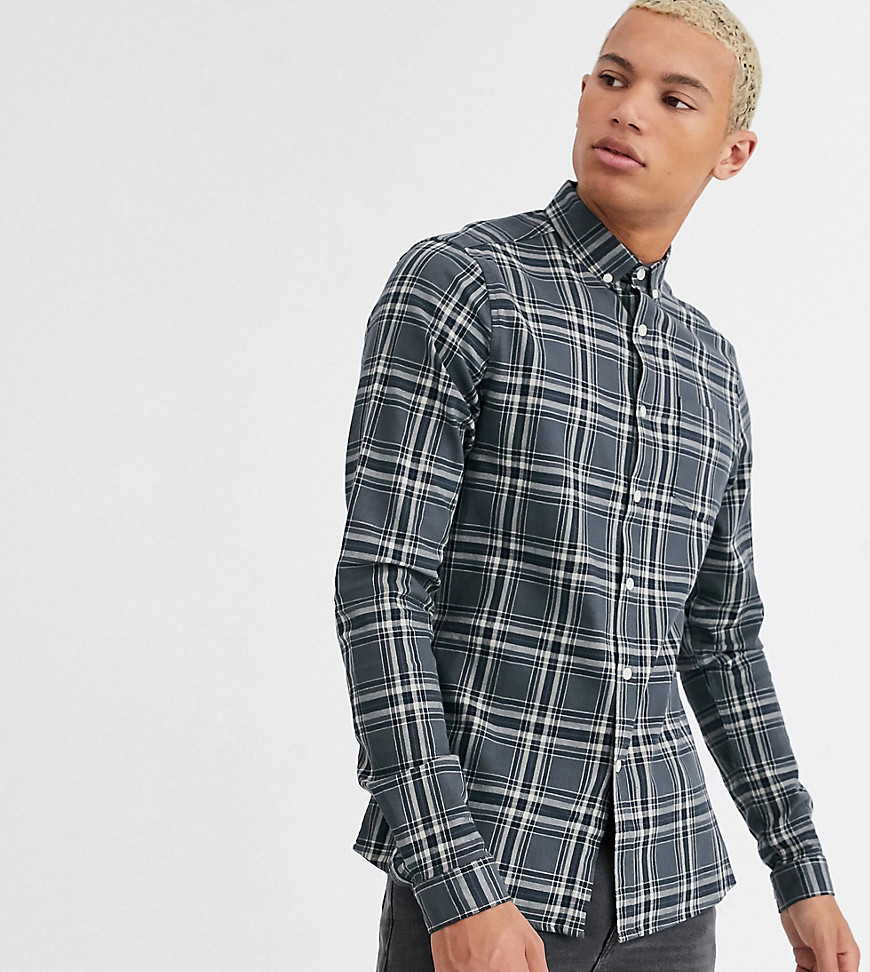 ASOS DESIGN - Tall - Smal geruit stretch overhemd in grijs