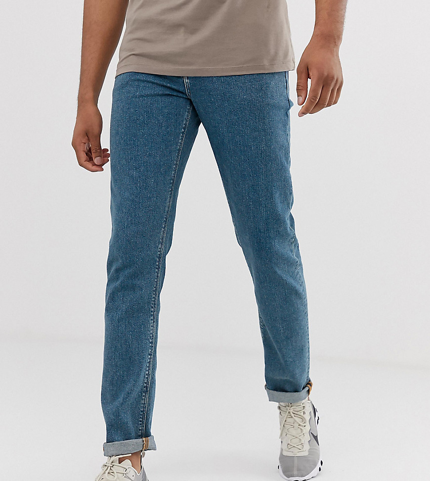 ASOS DESIGN Tall - Smalle jeans in flat mid wash-Blauw