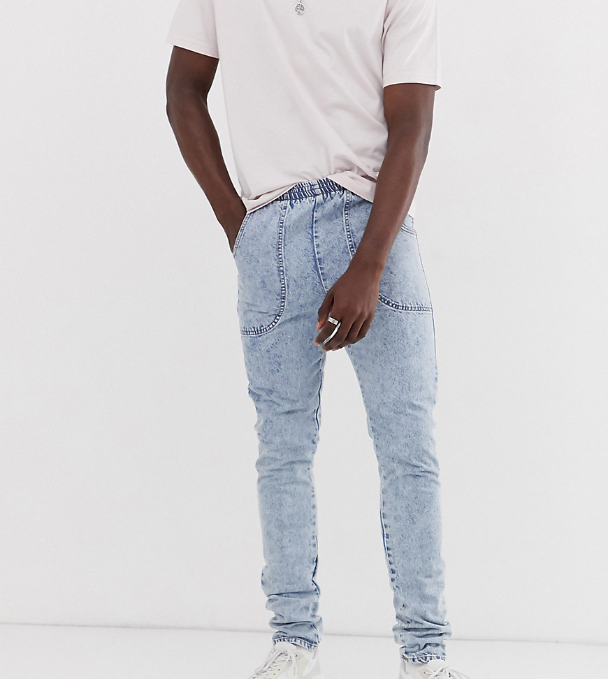 ASOS DESIGN Tall - Smalle jeans met elastische taille in blauwe acid wash