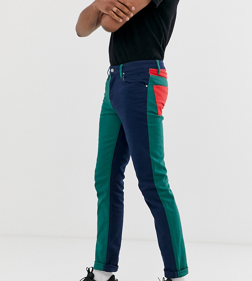 ASOS DESIGN - Tall - Smalle jeans met gestikte kleurvlakken-Blauw