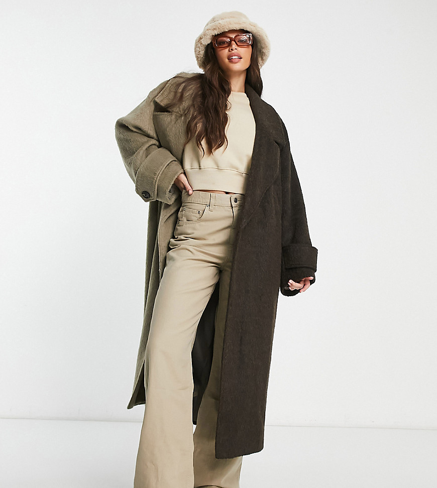 ASOS DESIGN Tall smart half and half oversized coat in stone-Neutral