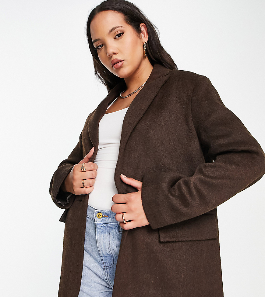 ASOS DESIGN Tall smart oversized grandad wool mix blazer jacket in chocolate-Brown