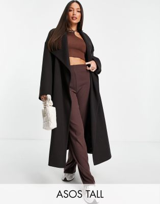 ASOS DESIGN Tall smart oversized waterfall coat in dark brown ASOS