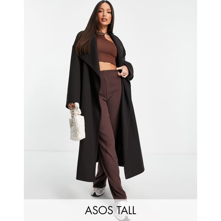 ASOS DESIGN Tall smart oversized waterfall coat in dark brown ASOS