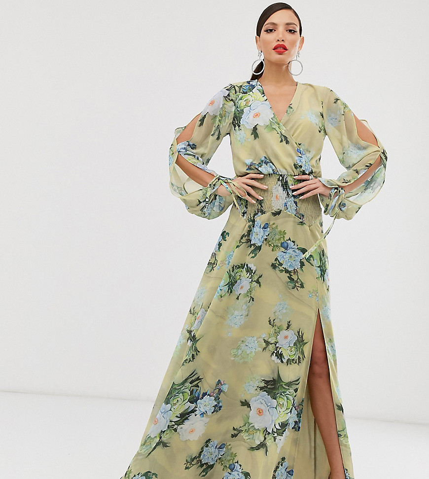 ASOS DESIGN Tall smock maxi dress in occasion bloom print-Multi